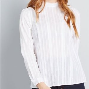 Modcloth Victorian Style White Long Sleeve Cotton Blouse